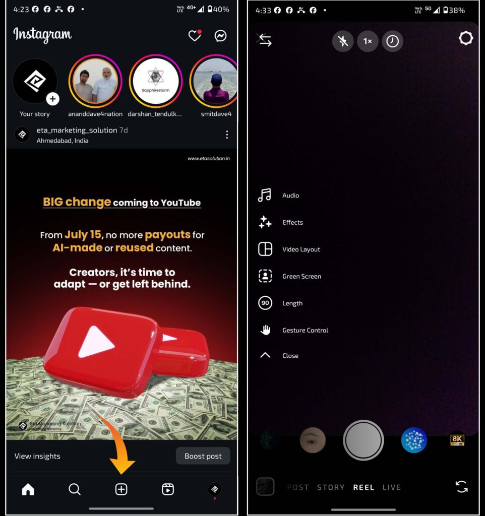 Open Instagram & Access the Reels Editor