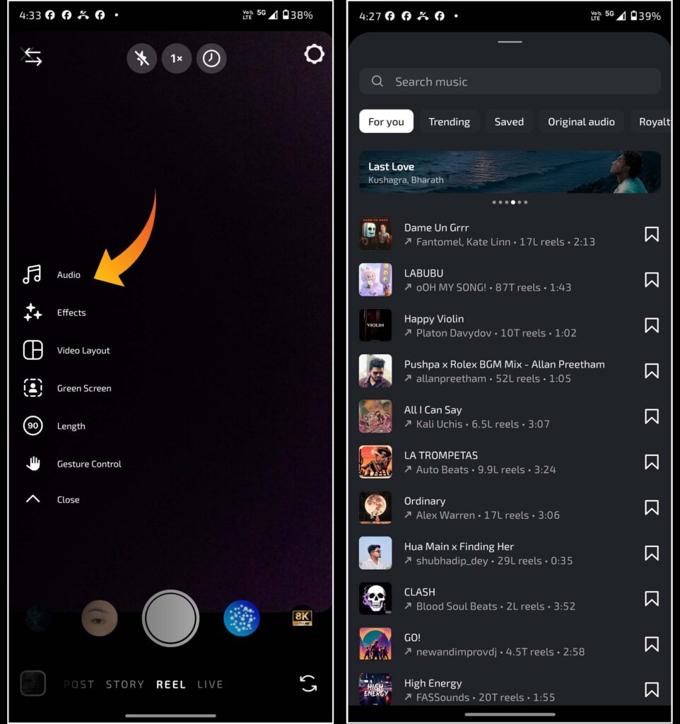 Add Music or Audio in instagram reel