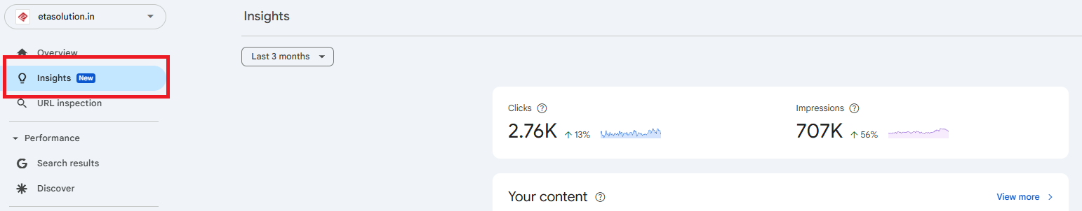 Google Search Console Insight option in the google search console