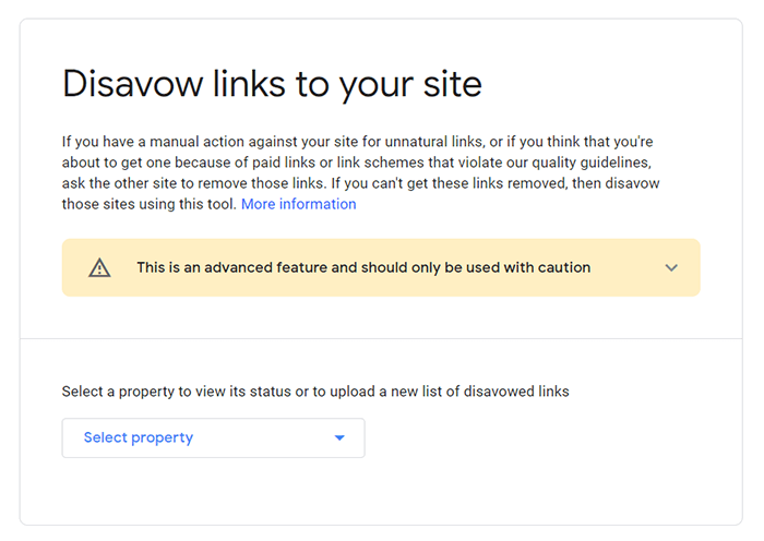 Google Search Console Disavow Tool interface showing option to disavow links to your site